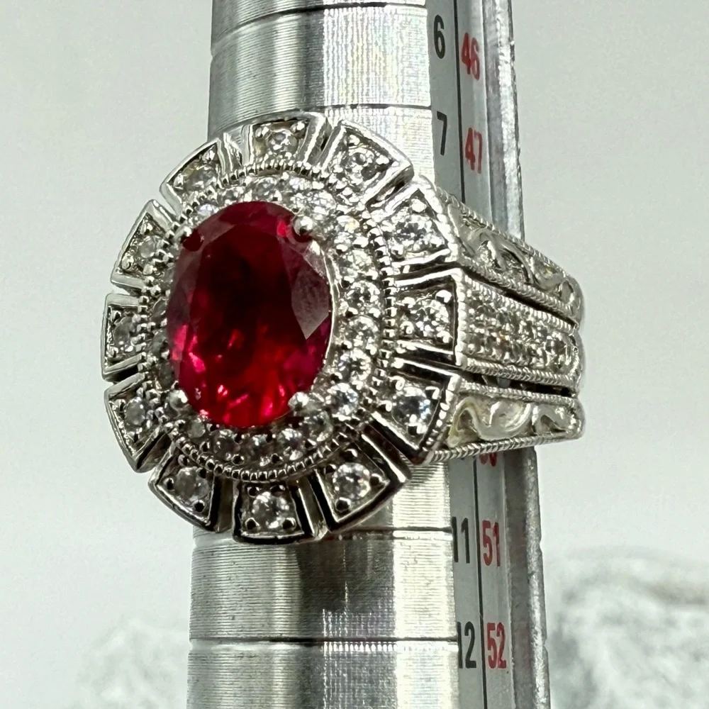Vanna K for Bella Luce 2.80ct Ruby & Zirconia Halo Ring Sterling Silver Sz 5